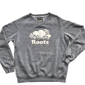 Roots Crewneck Sweatshirt Beaver Logo Heathered Grey Size Medium